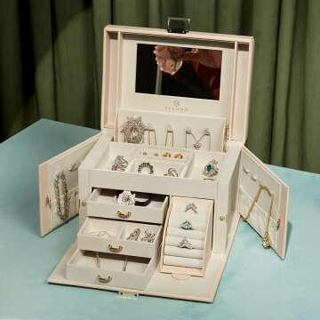Vlando Large Jewelry Box Organizer with Mirror