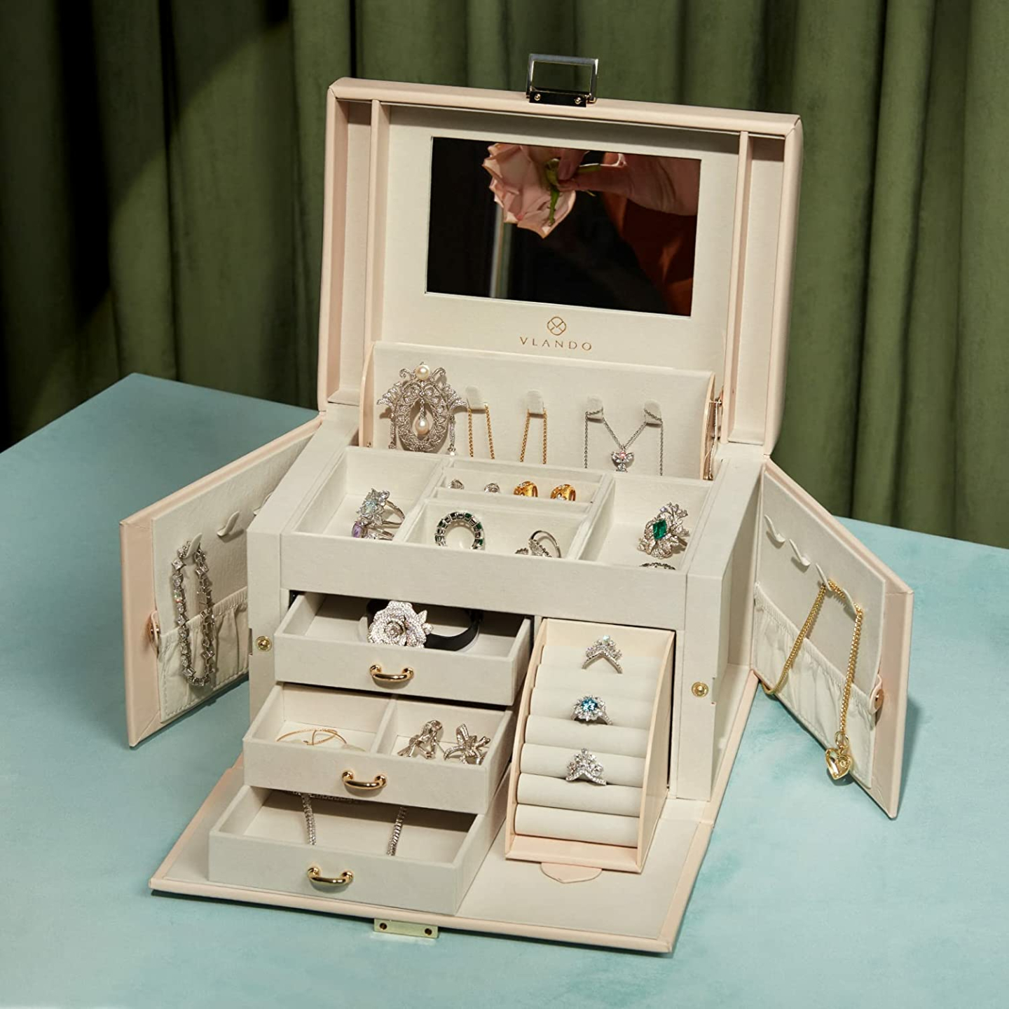 Vlando Large Jewelry Box Organizer with Mirror