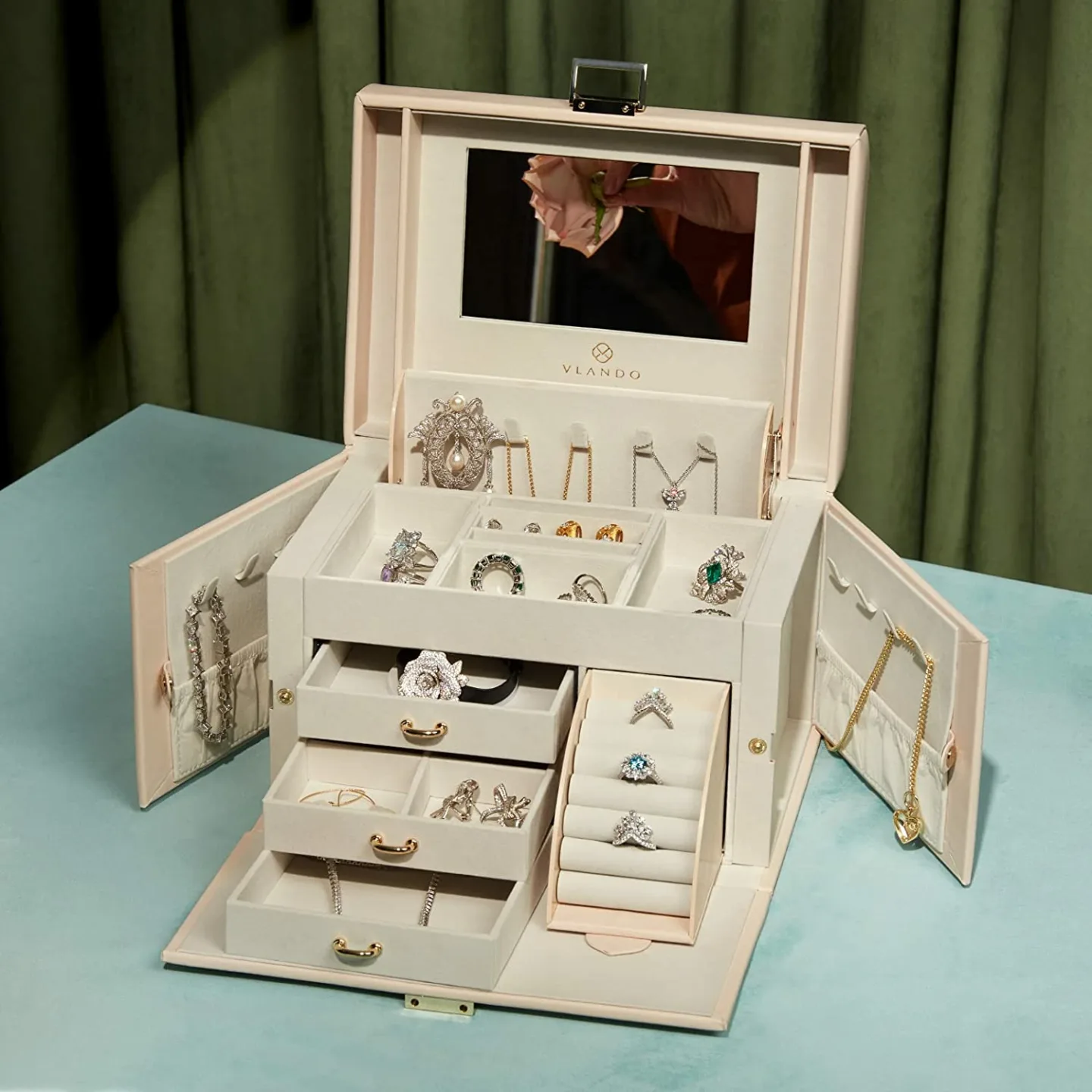 Vlando Large Jewelry Box Organizer with Mirror