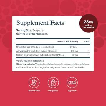 Youtheory Saffron - Vegan Energy Supplement for Men & Women* - Contains Rhodiola Rosea & Ashwagandha - Dairy, Soy & Gluten Free - 60 Vegetarian Capsules