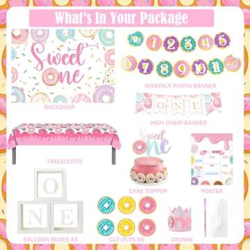 127 PCs Sweet One Birthday Party Decorations, Fiesec Donut 1st Party Decorations for Girl Backdrop B...