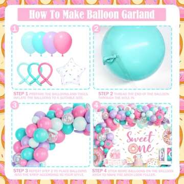 127 PCs Sweet One Birthday Party Decorations, Fiesec Donut 1st Party Decorations for Girl Backdrop Balloon Garland Monthly Photo Highchair Banner Tablecloth Cake Topper Box Cutout Crown Poster