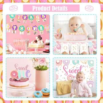 127 PCs Sweet One Birthday Party Decorations, Fiesec Donut 1st Party Decorations for Girl Backdrop Balloon Garland Monthly Photo Highchair Banner Tablecloth Cake Topper Box Cutout Crown Poster