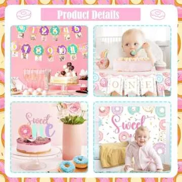 127 PCs Sweet One Birthday Party Decorations, Fiesec Donut 1st Party Decorations for Girl Backdrop Balloon Garland Monthly Photo Highchair Banner Tablecloth Cake Topper Box Cutout Crown Poster