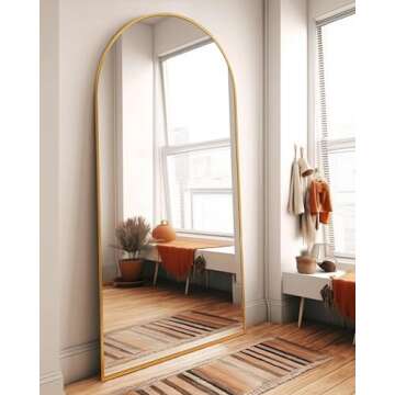 DYNWELL Arched Full Length Mirror, Floor Mirror with Stand, 30"x71" Large Mirror, Wall Mirror Full Length, Black Floor Length Mirror, Body Floor Mirror, Wall Mounted Mirror for Bedroom, Gold