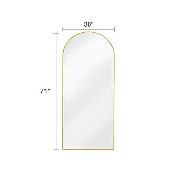 DYNWELL Arched Full Length Mirror, Floor Mirror with Stand, 30"x71" Large Mirror, Wall Mirror Full Length, Black Floor Length Mirror, Body Floor Mirror, Wall Mounted Mirror for Bedroom, Gold