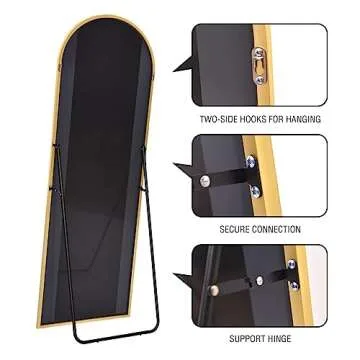 DYNWELL Arched Full Length Mirror, Floor Mirror with Stand, 30"x71" Large Mirror, Wall Mirror Full Length, Black Floor Length Mirror, Body Floor Mirror, Wall Mounted Mirror for Bedroom, Gold