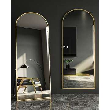 DYNWELL Arched Full Length Mirror, Floor Mirror with Stand, 30"x71" Large Mirror, Wall Mirror Full Length, Black Floor Length Mirror, Body Floor Mirror, Wall Mounted Mirror for Bedroom, Gold