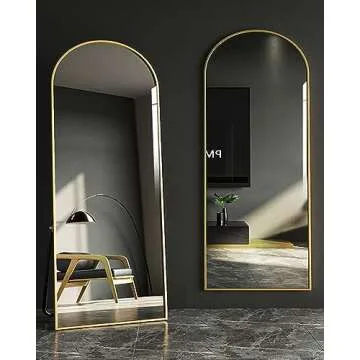 DYNWELL Arched Full Length Mirror, Floor Mirror with Stand, 30"x71" Large Mirror, Wall Mirror Full Length, Black Floor Length Mirror, Body Floor Mirror, Wall Mounted Mirror for Bedroom, Gold