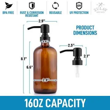 Zulay 2 Pack Amber Glass Soap Dispenser 16oz Stylish Design