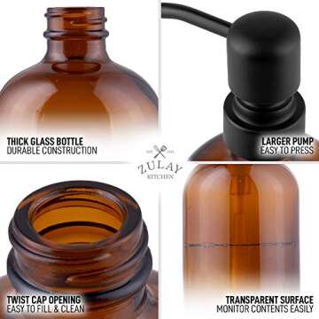 Zulay 2 Pack Amber Glass Soap Dispenser 16oz Stylish Design