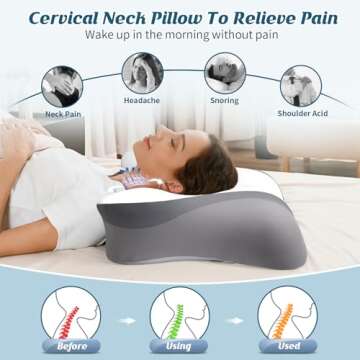 Cervical Neck Pillow for Pain Relief - Ergonomic Side Sleeper Pillow for Sleeping, Contour Orthopedi...