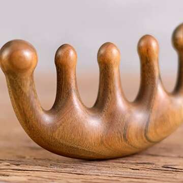 FKYzixeh Wooden Massage Comb with Wide Tooth, Scalp Massager Round Tooth Comb, Gua Sha Manual Lympha...