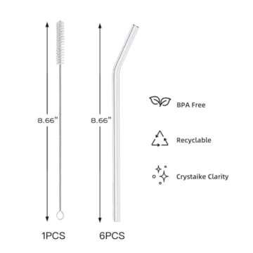 Eco-Friendly DAMCONME Glass Straws Set - 6 Pack