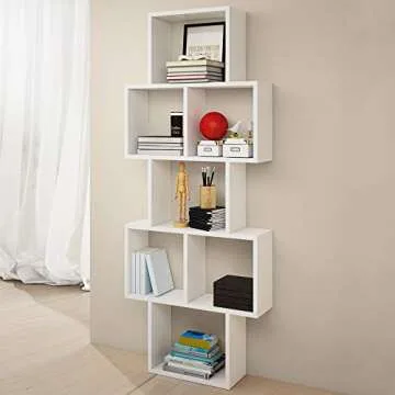 SELSEY Kassi Wall Shelf Hanging Shelf/Book Shelf with 7 compartments in Matte White 160, 5X65 CM