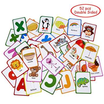 Alphabet Flash Cards for Toddlers: Teach Toddler ABC Letters & Words, 52 Double-Sided Uppercase and Lowercase Letters Cards - Preschool Learning