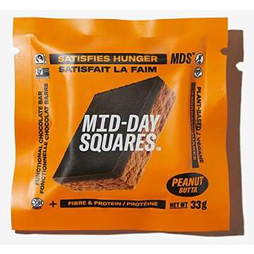 Mid-Day Squares Peanut Butta Protein Chocolate Bars, 1.16 Oz each, 2 Packs (24 Squares) | Made with Real Chocolate, 6g Plant Protein, 4g Fiber, Gluten Free, Certified Vegan