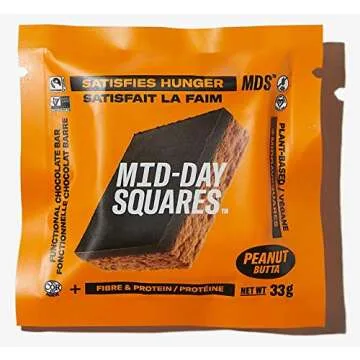 Mid-Day Squares Peanut Butta Protein Chocolate Bars, 1.16 Oz each, 2 Packs (24 Squares) | Made with Real Chocolate, 6g Plant Protein, 4g Fiber, Gluten Free, Certified Vegan