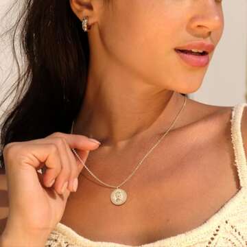 VACRONA Coin Necklace for Women 18k Gold Plated Vintage Coin Round Pendant Necklace Gold Circle Disk Medal Textured Medallion Protection Dainty Jewelry Gift for Her