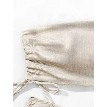 MakeMeChic Women's 2 Piece Bandeau Swimsuits Tie Side Ribbed Bikini Set Tankini Apricot XS