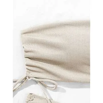 MakeMeChic Women's 2 Piece Bandeau Swimsuits Tie Side Ribbed Bikini Set Tankini Apricot XS