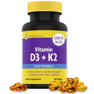 InnovixLabs Vitamin D3 K2-5000 IU Vitamin D3 Plus 600 mcg Vitamin K2 MK4 and MK7 for Max Calcium Abs...