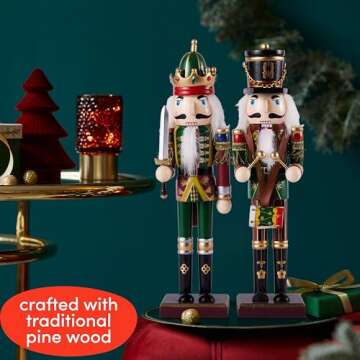 THE TWIDDLERS 2 Pack 12 Inch Wooden Nutcracker Christmas Decor King & Soldier (Green) Decorative Chr...