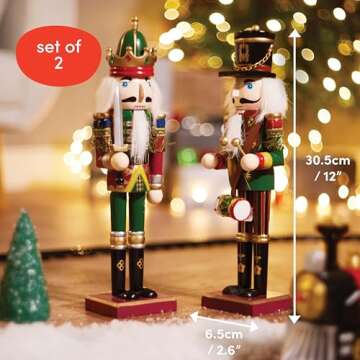 THE TWIDDLERS 2 Pack 12 Inch Wooden Nutcracker Christmas Decor King & Soldier (Green) Decorative Christmas Nutcracker Figures, Nutcracker Christmas Decorations, Cascanueces de Navidad in Gift Box