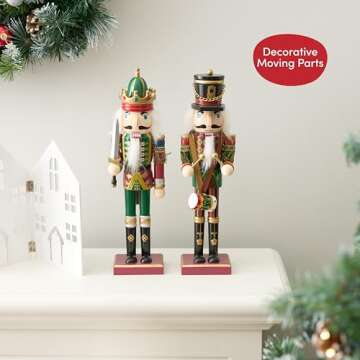 THE TWIDDLERS 2 Pack 12 Inch Wooden Nutcracker Christmas Decor King & Soldier (Green) Decorative Christmas Nutcracker Figures, Nutcracker Christmas Decorations, Cascanueces de Navidad in Gift Box