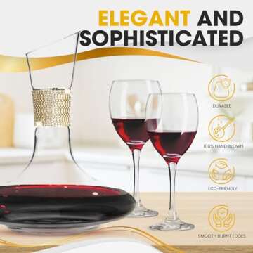 Berkware Red Wine Decanter - Luxurious Wide Base Glass Wine Carafe with Dazzling Rhinestone Design, 750ml (Gold)