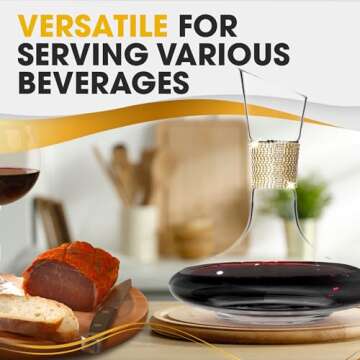 Berkware Red Wine Decanter - Luxurious Wide Base Glass Wine Carafe with Dazzling Rhinestone Design, 750ml (Gold)