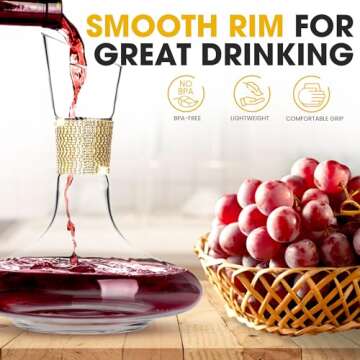 Berkware Red Wine Decanter - Luxurious Wide Base Glass Wine Carafe with Dazzling Rhinestone Design, 750ml (Gold)