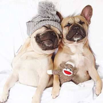 Pet Qwerks Plush Interactive Dog Toys - Sock Monkey Squeaker Toy - 10 in