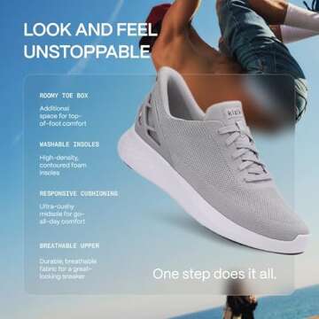 Kizik Athens, Slip-On Sneakers, Casual Shoes, Comfortable and Stylish Womens or Mens Shoes for Work, Walking, The Office, Womens and Mens Slip on Sneakers Athens Slate Grey Wide M7 / W8.5