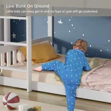 JOYMOR Low Twin Bunk Bed for Kids - Safe & Stylish