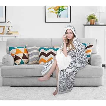 Chic Home Leopard Snuggle Hoodie Leopard Spot Animal Print Robe Cozy Super Soft Ultra Plush Micromin...