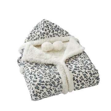 Chic Home Leopard Snuggle Hoodie Leopard Spot Animal Print Robe Cozy Super Soft Ultra Plush Micromink Sherpa Lined Wearable Blanket with 2 Pockets Hood Button Closure, 51” x 71” Grey