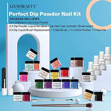 20 Colors Dip Powder Nail Kit Starter, AZUREBEAUTY Acrylic Dipping Powder System Essential Liquid Set with Top/Base Coat Activator Brush Saver for French Nail Art Manicure Extension Beginner DIY Salon