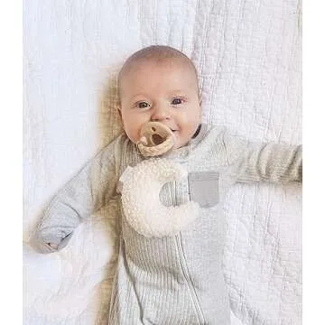 Itzy Ritzy Pacifier and Lovey Set; Detachable Plush Moon and Coordinating Toast Silicone Pacifier; Ideal for Ages 0 Months and Up, Moon