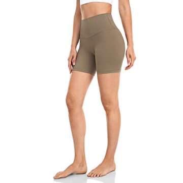 HeyNuts Women's Biker Shorts Pants, High Waisted Yoga Running Spandex Shorts Leggings 6'' Carbon Dust S(4/6)