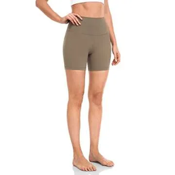 HeyNuts Women's Biker Shorts Pants, High Waisted Yoga Running Spandex Shorts Leggings 6'' Carbon Dust S(4/6)