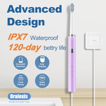 ORALEXIS Electric Toothbrush with Tongue Scraper and 8 Heads