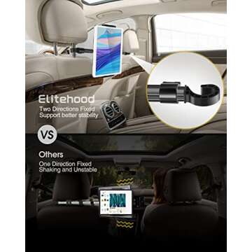 elitehood Aluminum iPad Holder for Car, Headrest Tablet Holder Mount for Kid, Compatible with iPad Pro 12.9 11, iPad Air Mini, Gaxlaxy Tabs, Other 4.7-12.9" Cell Phones and Tablets Black
