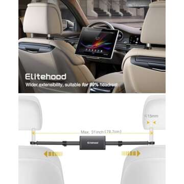 elitehood Aluminum iPad Holder for Car, Headrest Tablet Holder Mount for Kid, Compatible with iPad Pro 12.9 11, iPad Air Mini, Gaxlaxy Tabs, Other 4.7-12.9" Cell Phones and Tablets Black
