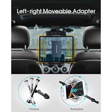 elitehood Aluminum iPad Holder for Car, Headrest Tablet Holder Mount for Kid, Compatible with iPad Pro 12.9 11, iPad Air Mini, Gaxlaxy Tabs, Other 4.7-12.9" Cell Phones and Tablets Black