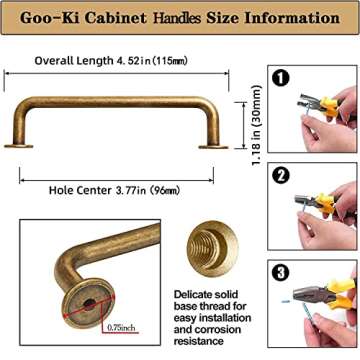 Goo-Ki 6 Pack Antique Brass Kitchen Drawer Pulls - 3.78" (96mm) Center-to-Center
