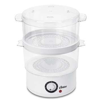 Oster Double Tiered Food Steamer, 5 Quart, White (CKSTSTMD5-W-015)