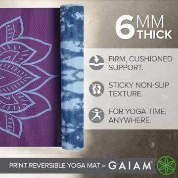 Gaiam 6mm Reversible Yoga Mat: Non-Slip Fitness