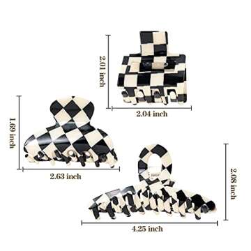 TODEROY Checker Claws Tortoise Barrettes Claw Clips for Women No-Slip Grip Lattice Design Hair Jaw C...