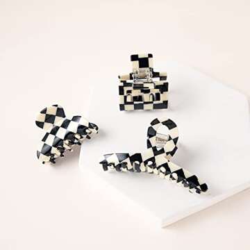 TODEROY Checker Claws Tortoise Barrettes Claw Clips for Women No-Slip Grip Lattice Design Hair Jaw Clips Clamp 80's Aesthetics Large Hair Accessories for Girls